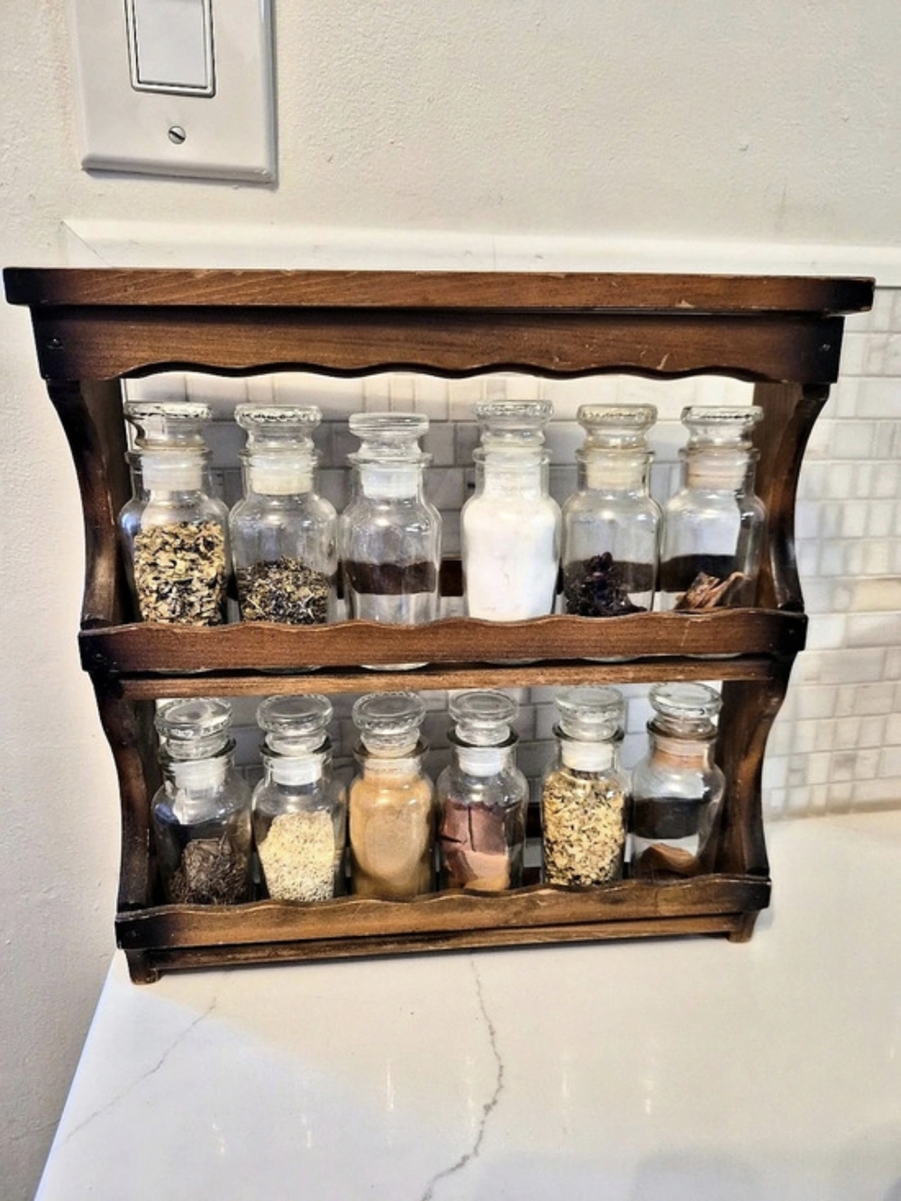 Vintage two-tier wooden spice rack